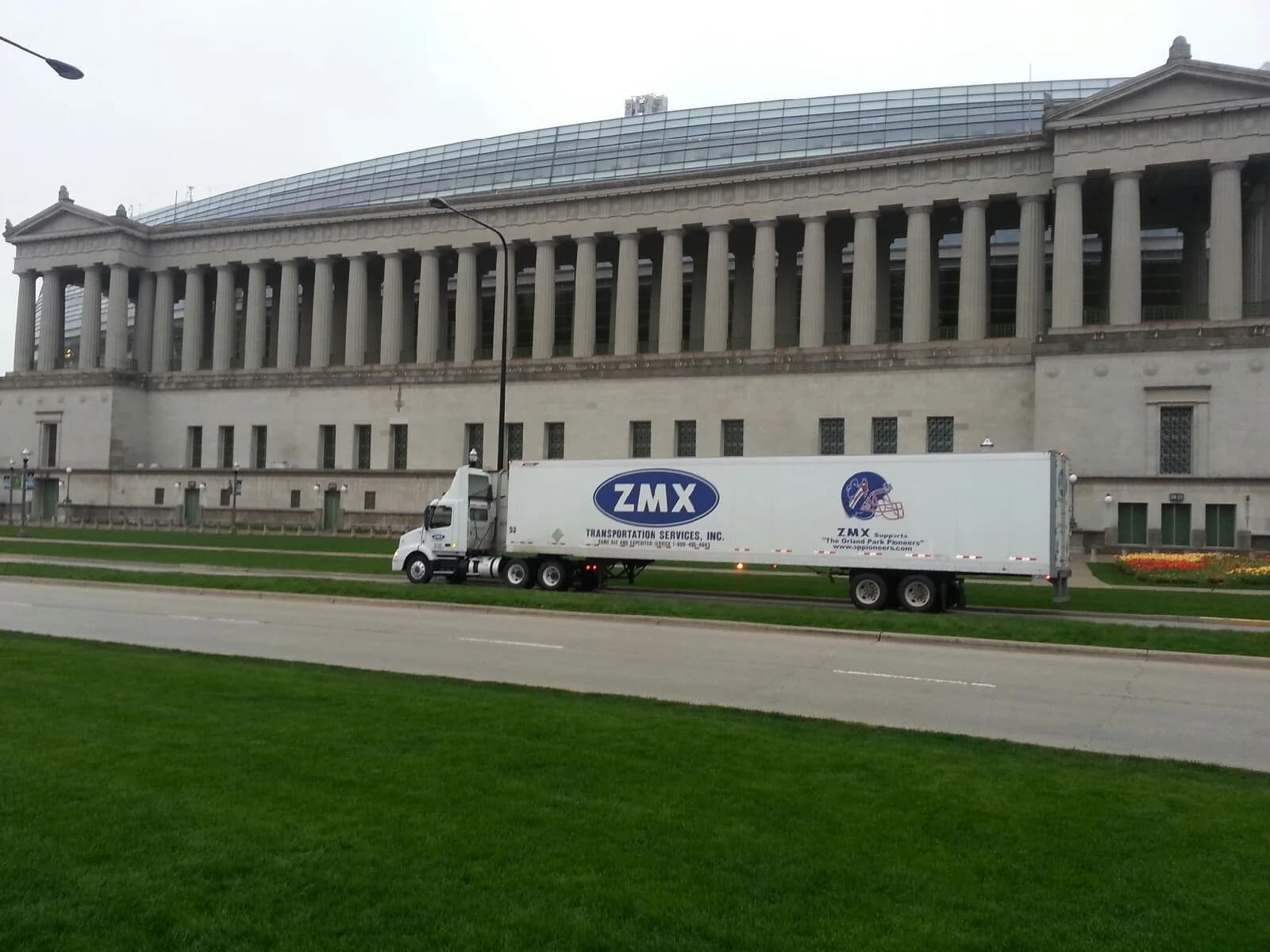 ZMX tractor-trailer outside Soldier Field in Chicago